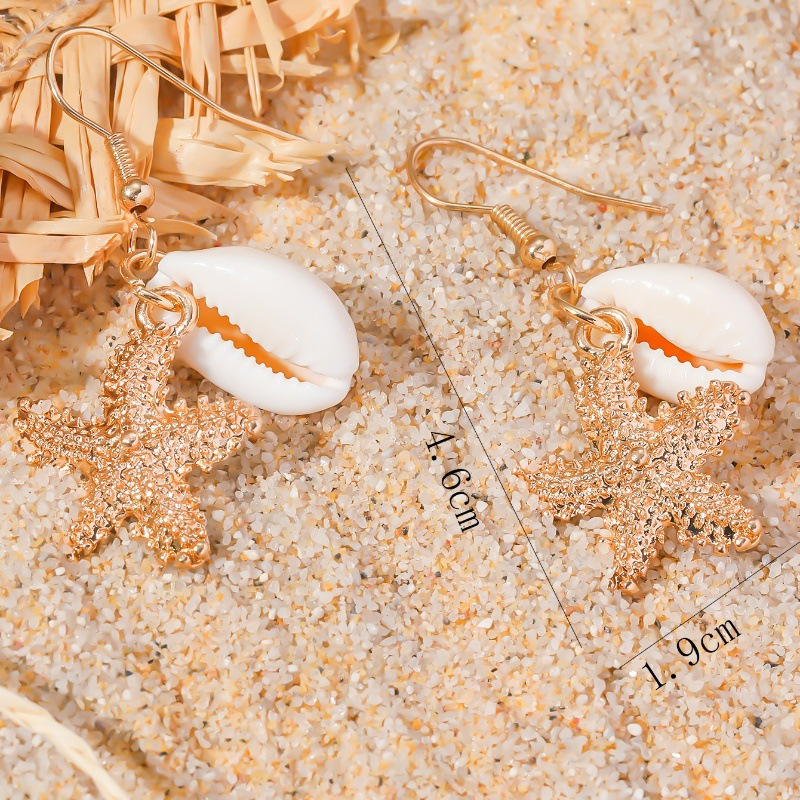 Golden Color Shell Alloy Detail Earrings | picture 