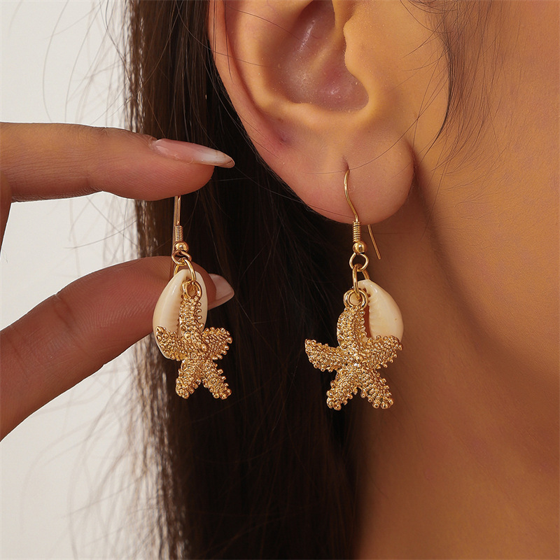 Golden Color Shell Alloy Detail Earrings | picture 