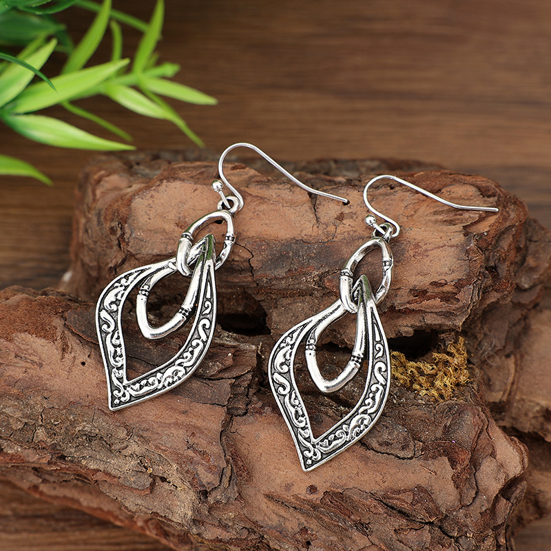 Silver Color geometric Alloy Detail Earrings | picture 