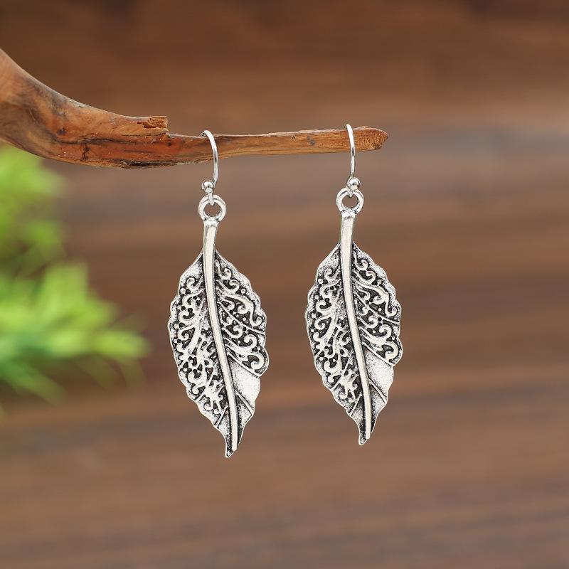 Silver Color Leaf Alloy Detail Earrings | picture 