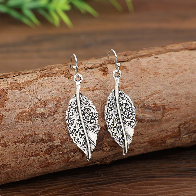 Silver Color Leaf Alloy Detail Earrings | picture 