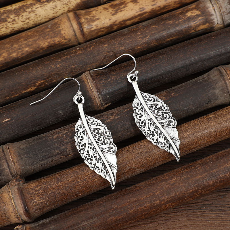 Silver Color Leaf Alloy Detail Earrings | picture 