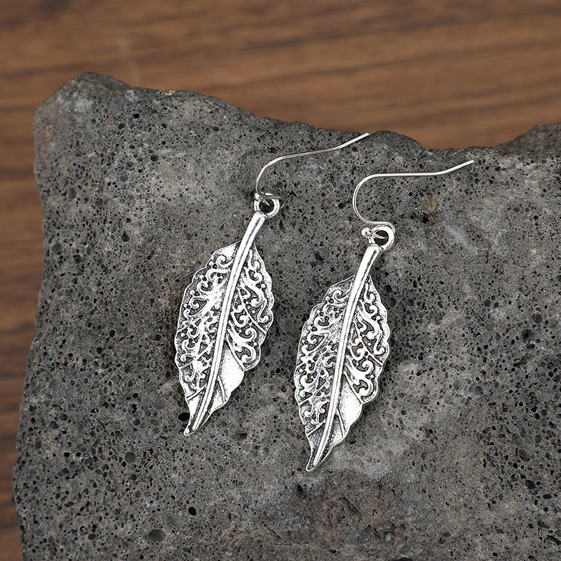 Silver Color Leaf Alloy Detail Earrings | picture 
