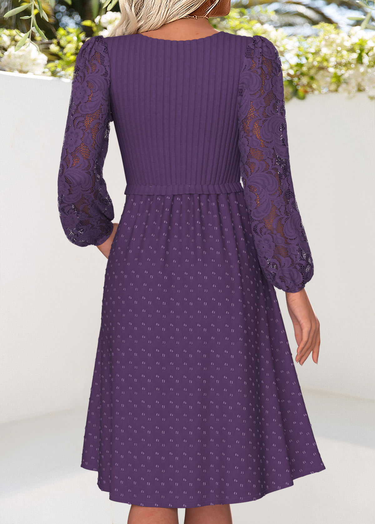 Purple Tummy Coverage Long Sleeve Square Neck Dress | picture 