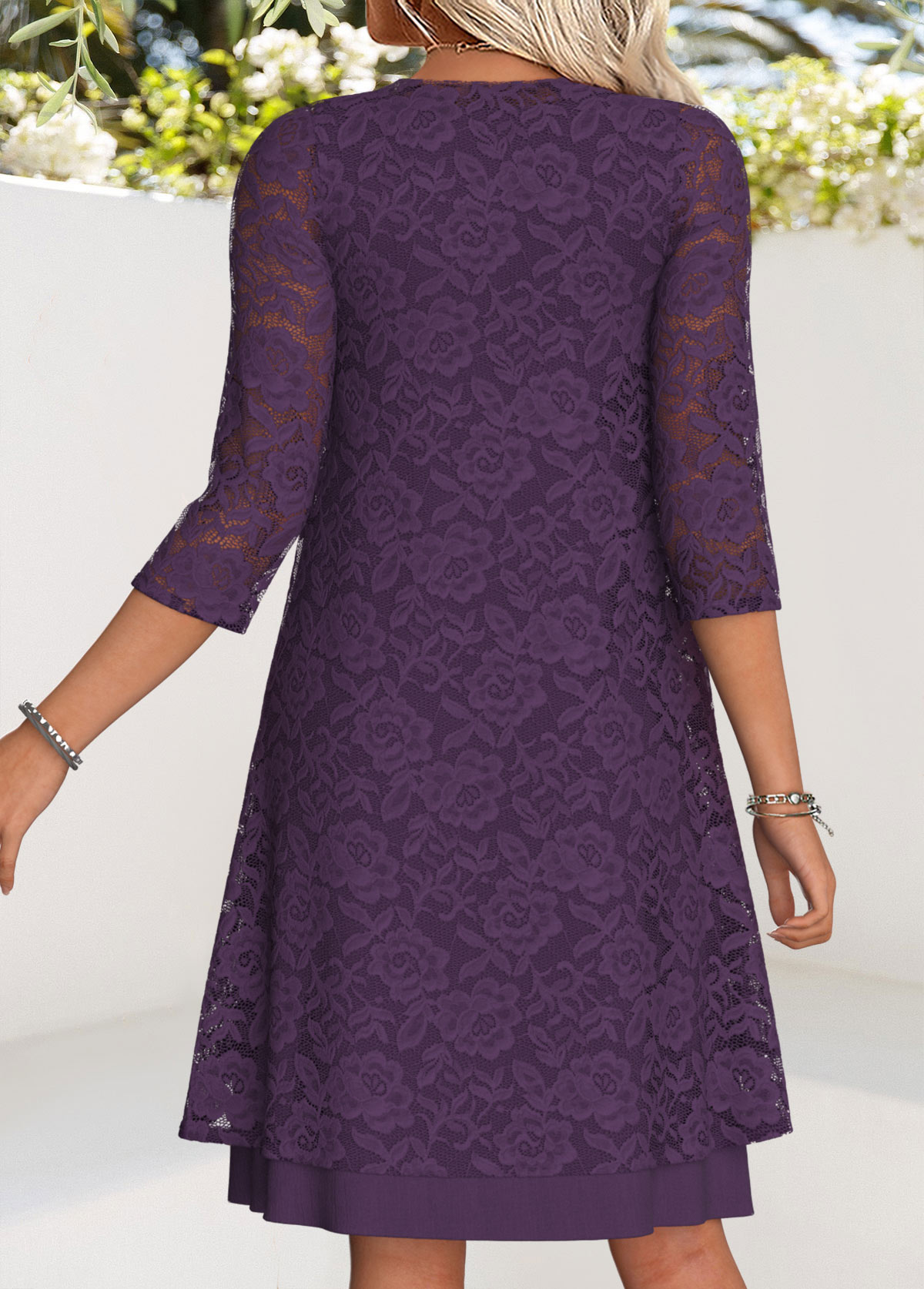 Dark Reddish Purple Tummy Coverage Dress and Cardigan | picture 