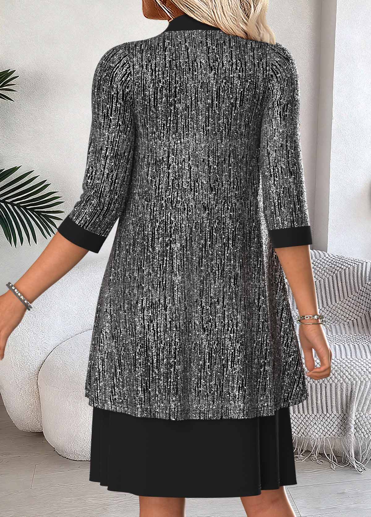Black Tummy Coverage 3/4 Sleeve Dress and Cardigan | picture 