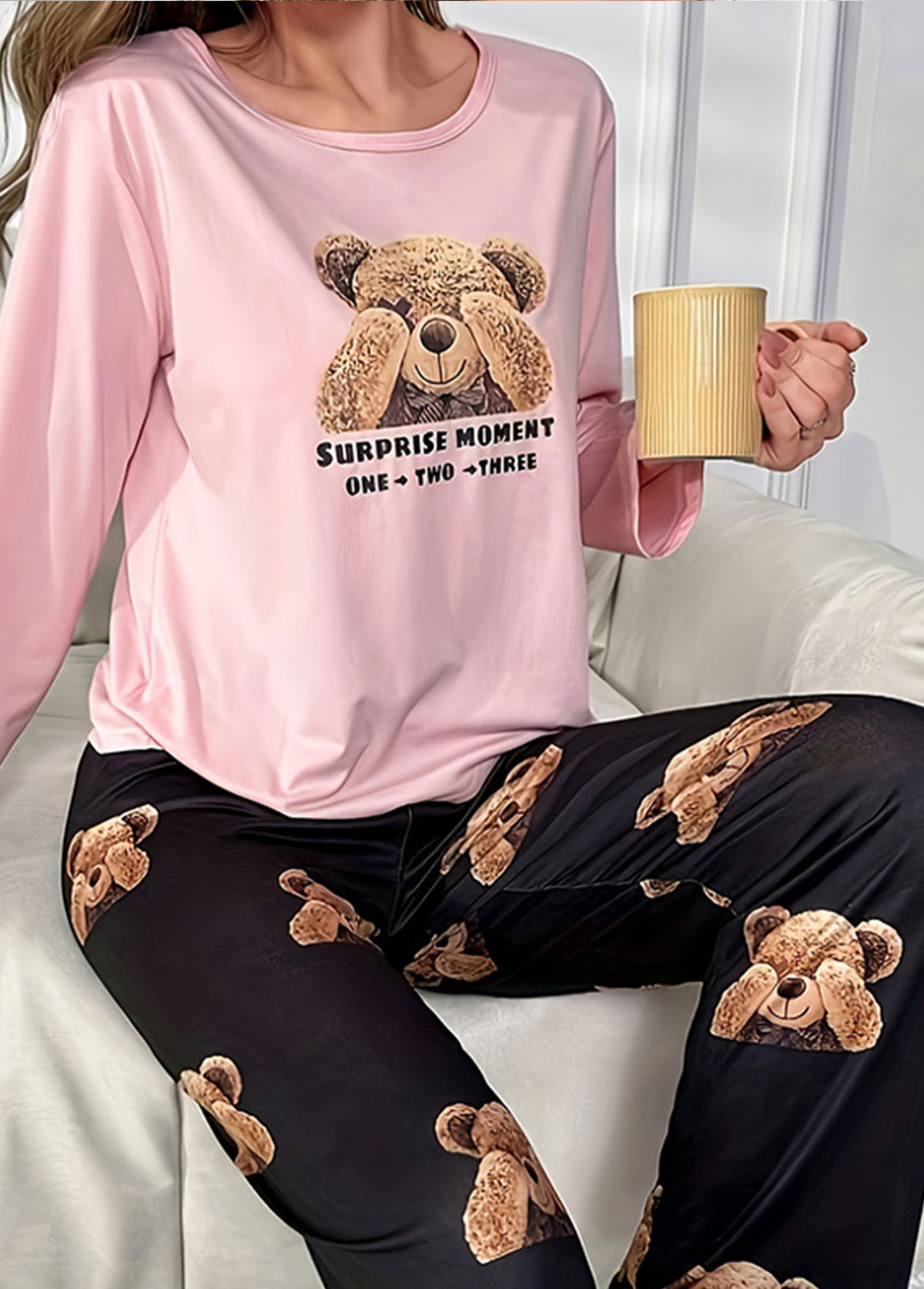 Pink Animal Print Long Sleeve Lounge Top and Pants | picture 