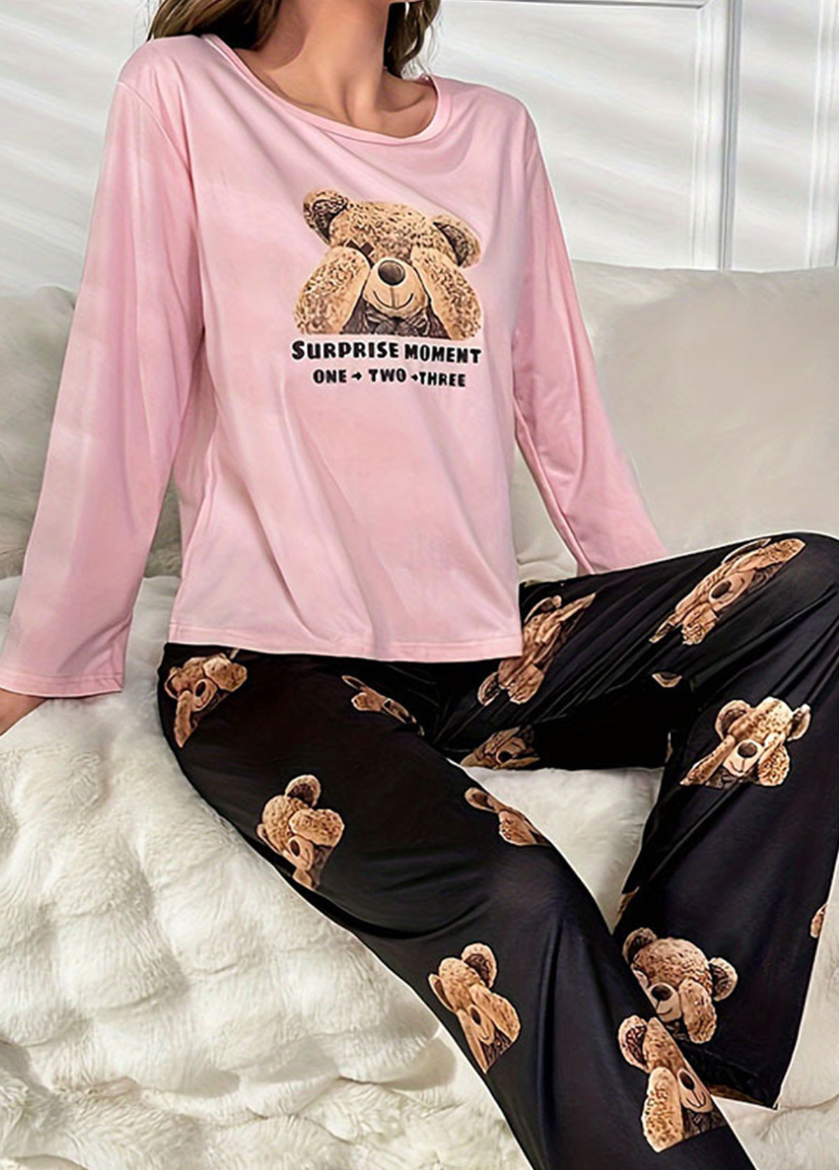 Pink Animal Print Long Sleeve Lounge Top and Pants | picture 