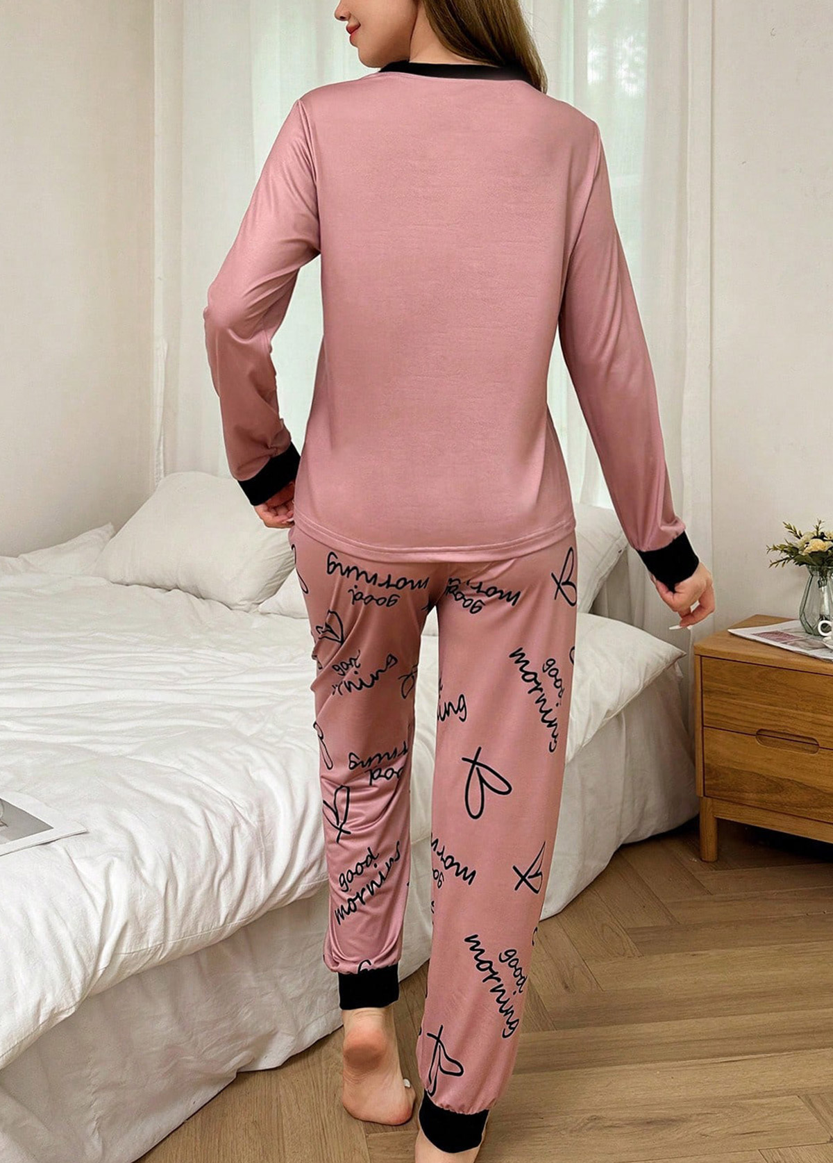 Dusty Pink Letter Print Lounge Top and Pants | picture 