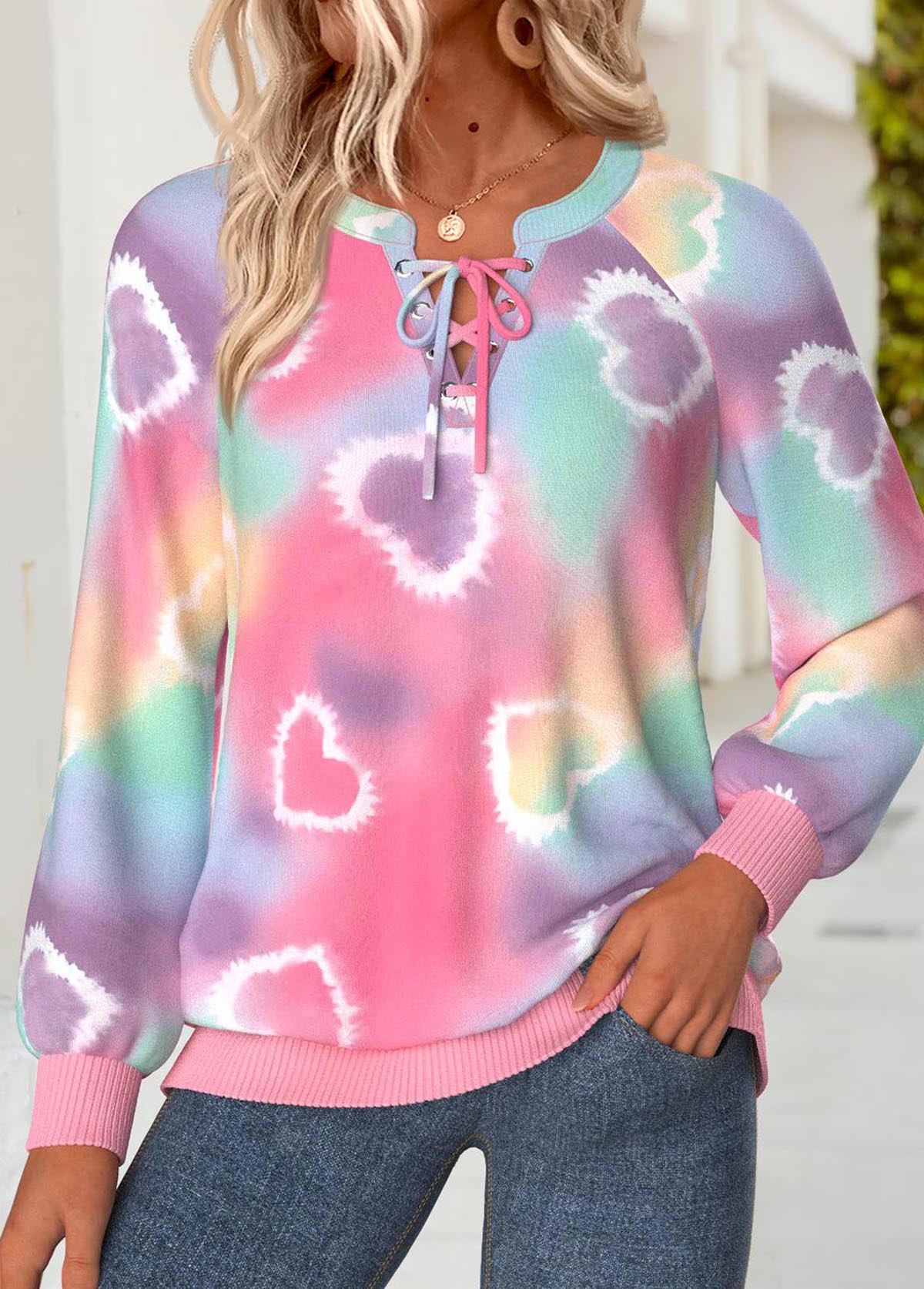 Multi Color Lace Up Tie Dye Print Sweatshirt | picture 