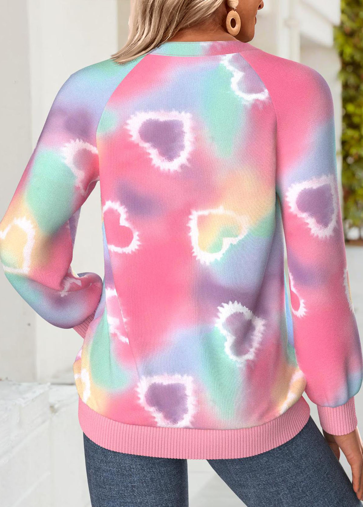 Multi Color Lace Up Tie Dye Print Sweatshirt | picture 