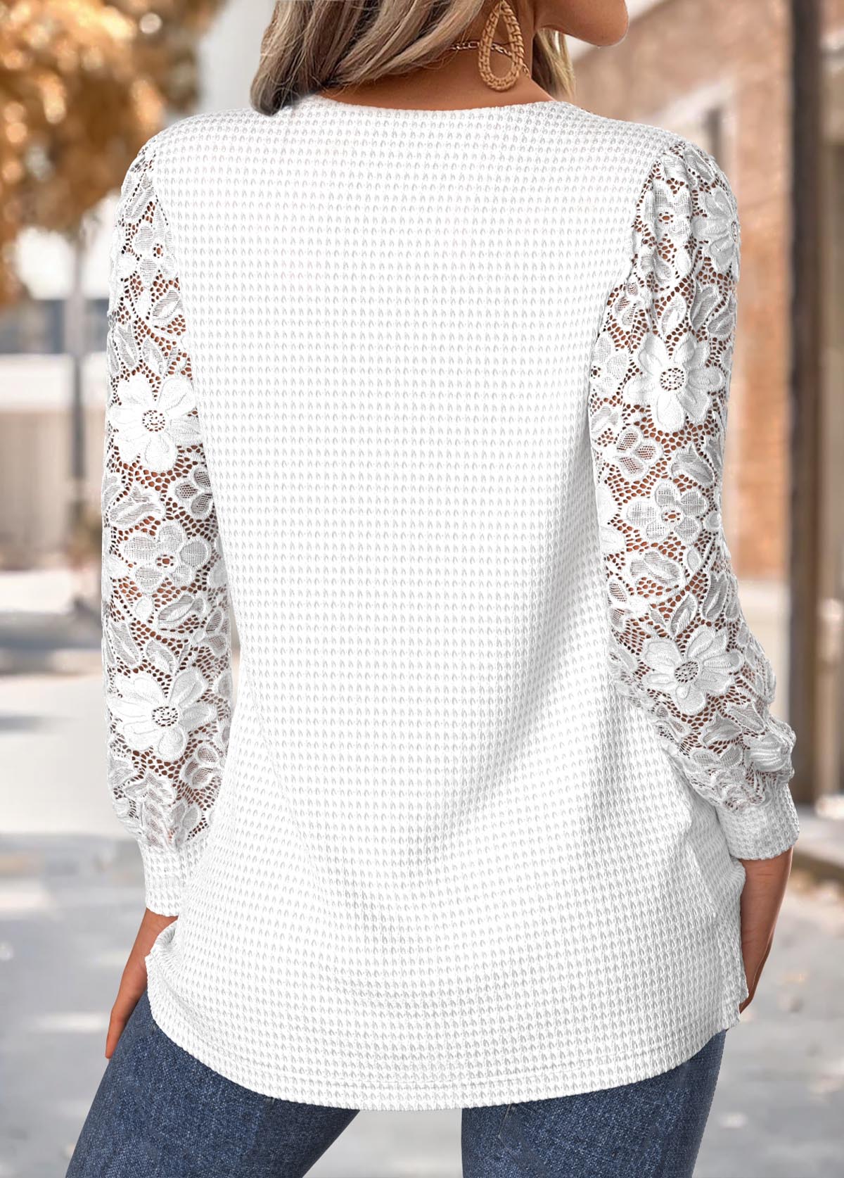 White Tummy Coverage Long Sleeve V Neck T Shirt | picture 