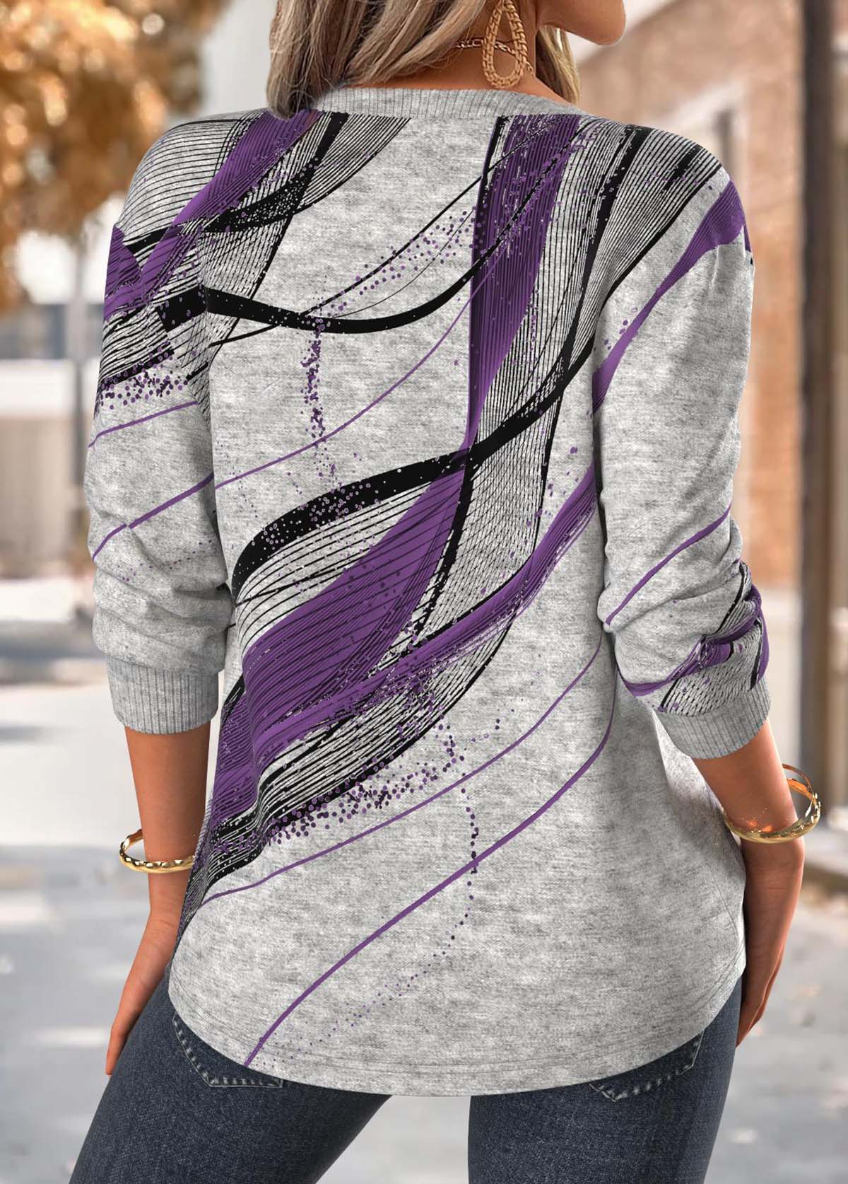 Purple Tummy Coverage Geometric Print Long Sleeve Sweatshirt | picture 