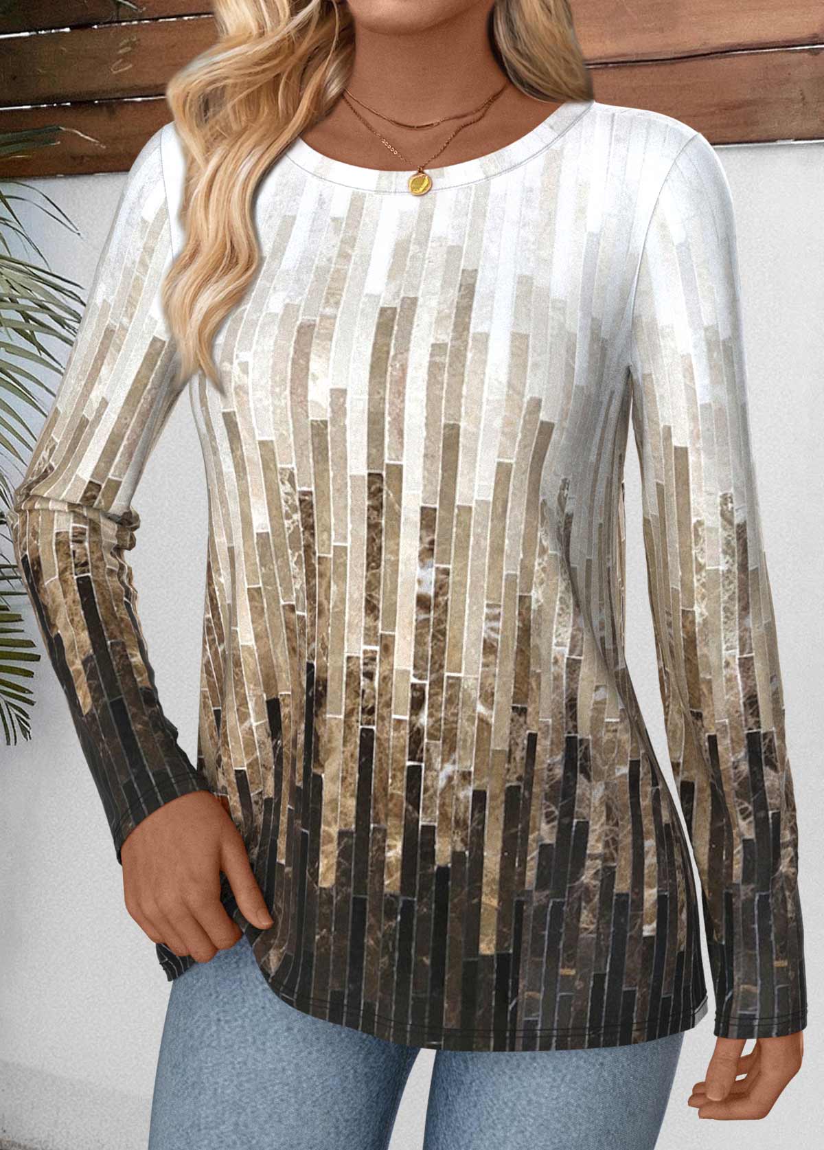 Multi Color Tummy Coverage Geometric Print T Shirt | picture 