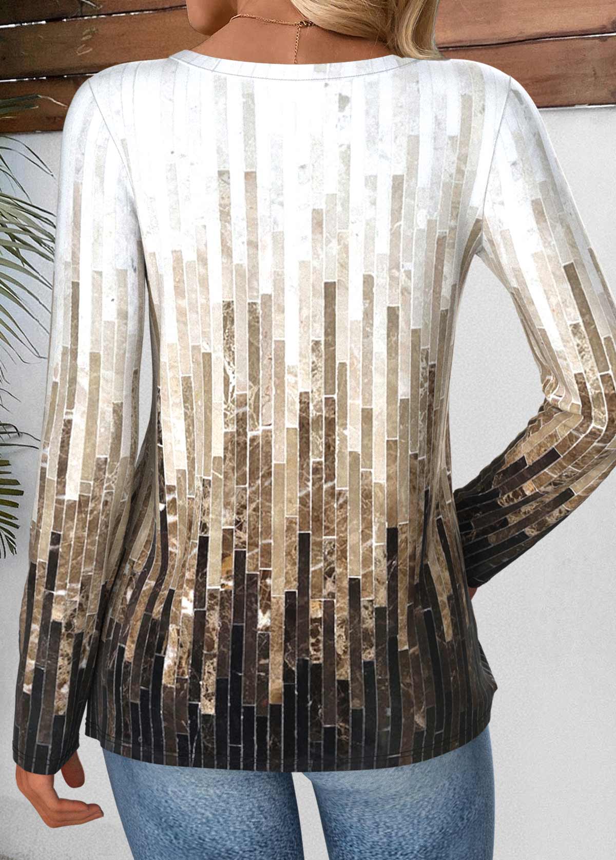 Multi Color Tummy Coverage Geometric Print T Shirt | picture 