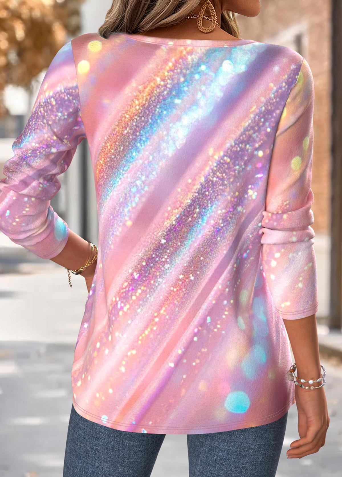 Light Pink Tummy Coverage Dazzle Colorful Print T Shirt | picture 