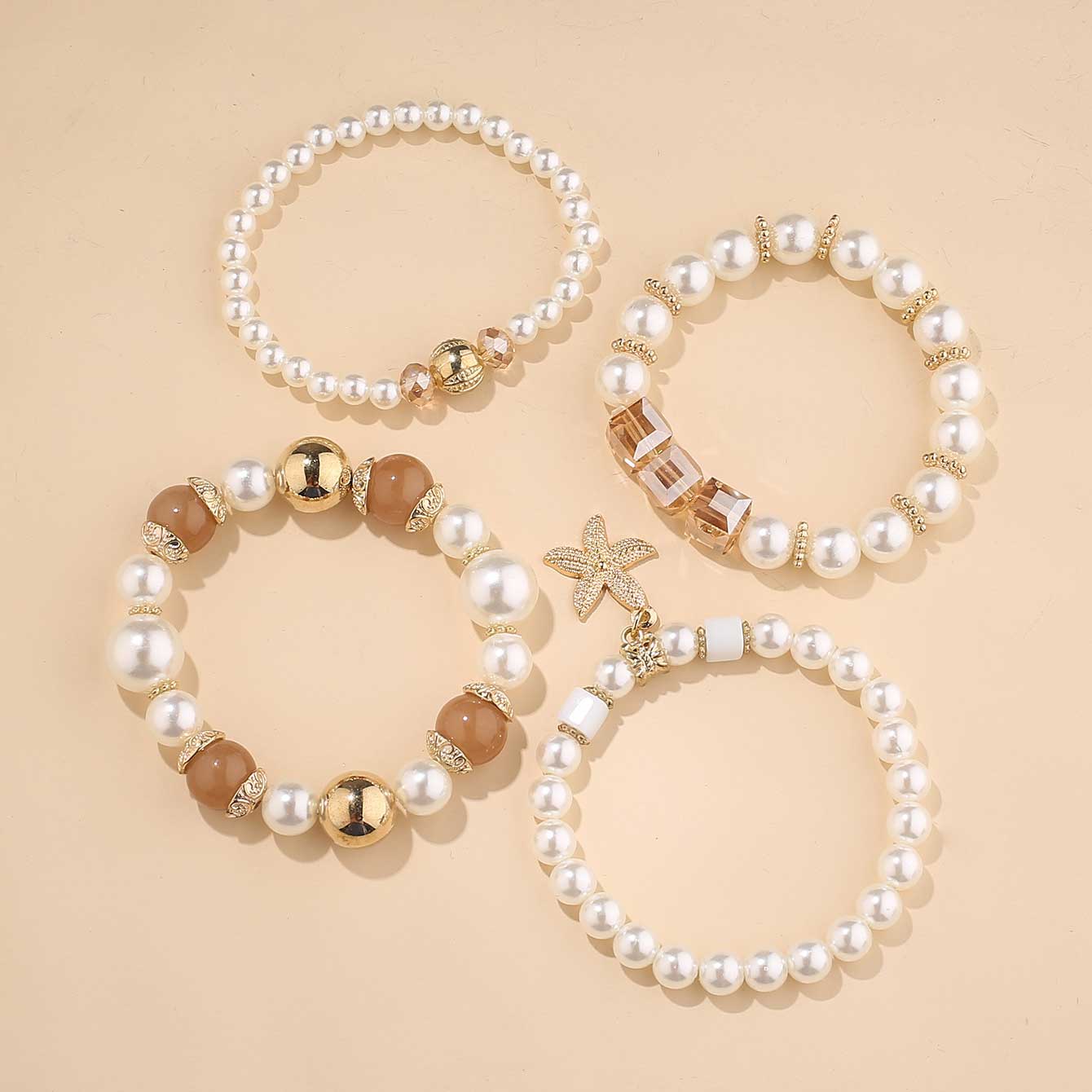 Beige Starfish Design Pearl Beaded Bracelets | picture 