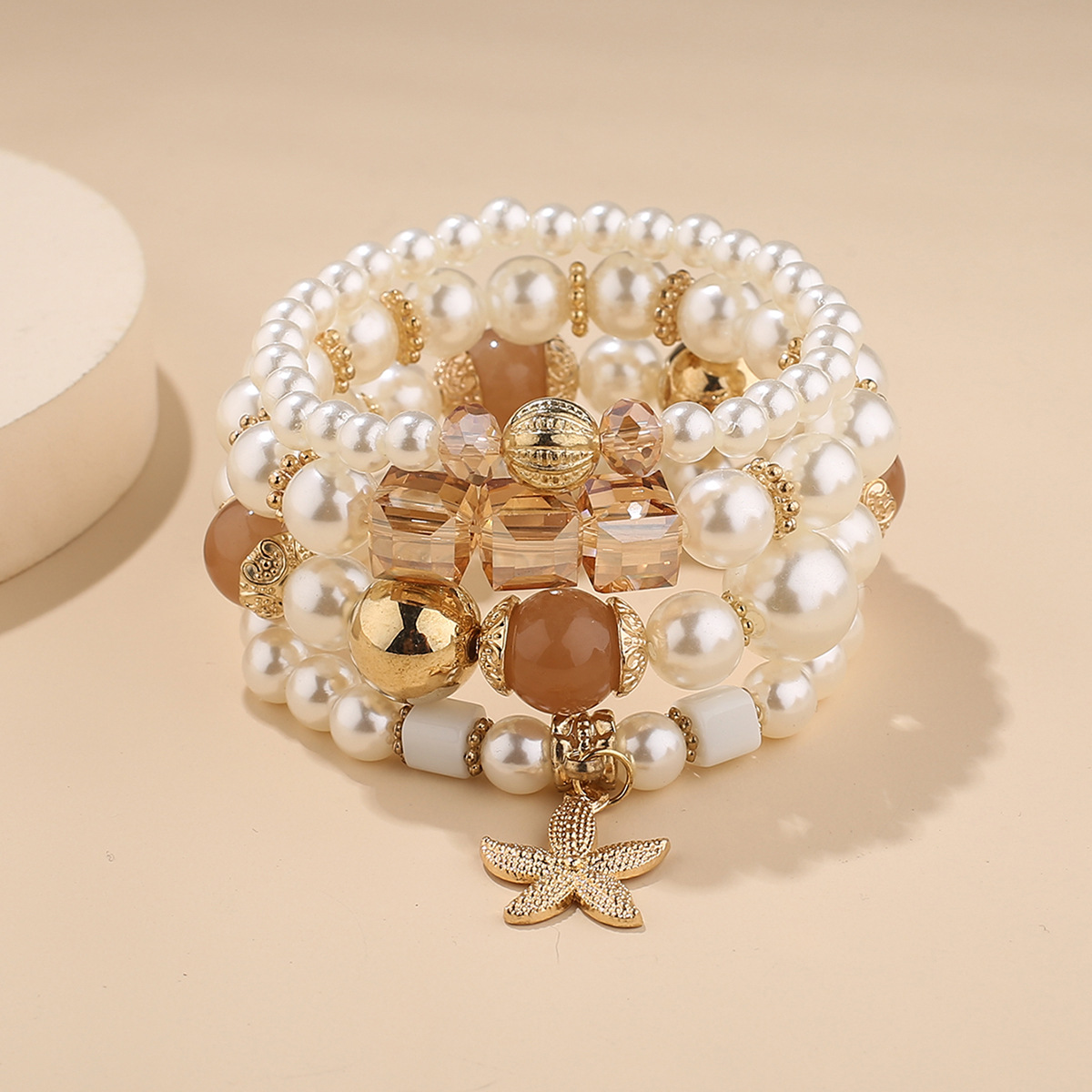 Beige Starfish Design Pearl Beaded Bracelets | picture 