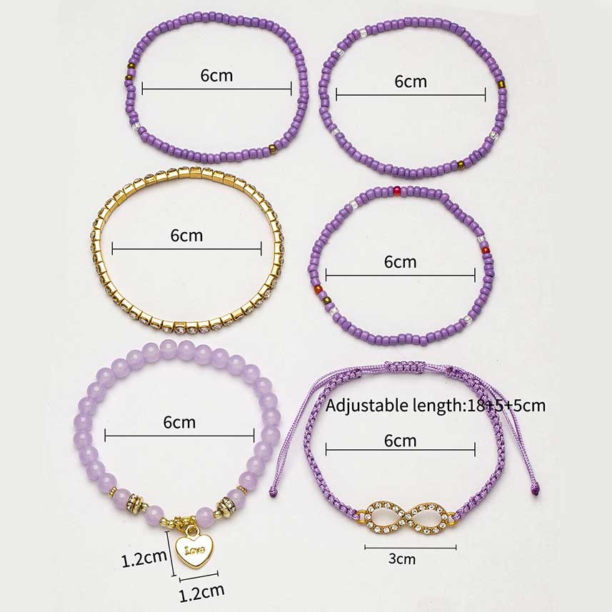 Light Purple Heart Beaded Alloy Bracelets | picture 