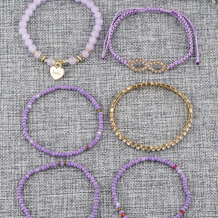 Light Purple Heart Beaded Alloy Bracelets | picture 