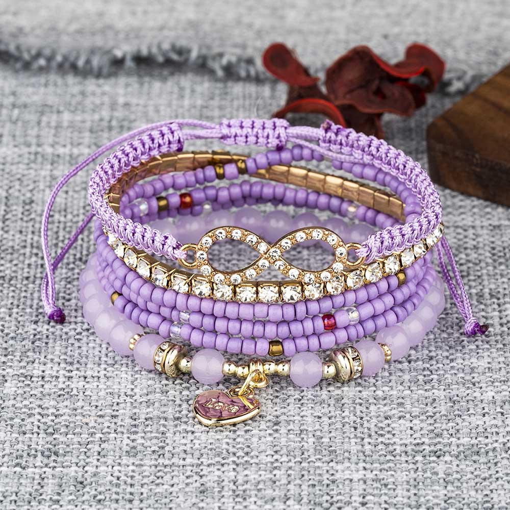 Light Purple Heart Beaded Alloy Bracelets | picture 
