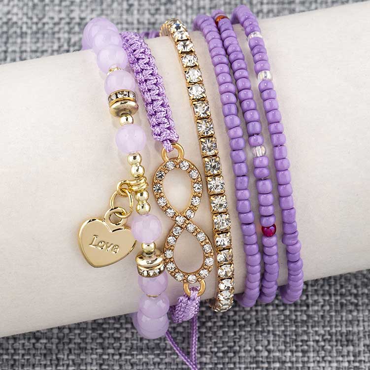 Light Purple Heart Beaded Alloy Bracelets | picture 