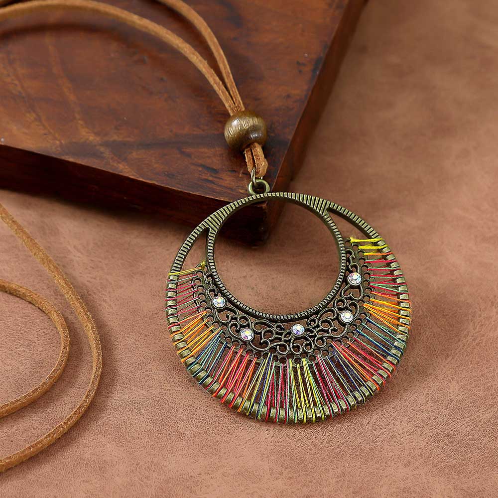 Olive Green Round Tribal Alloy Necklace | picture 