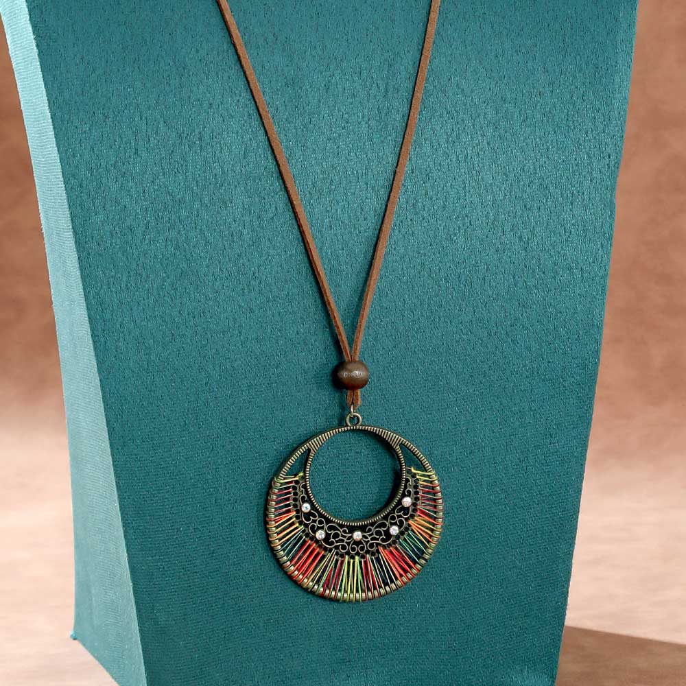 Olive Green Round Tribal Alloy Necklace | picture 