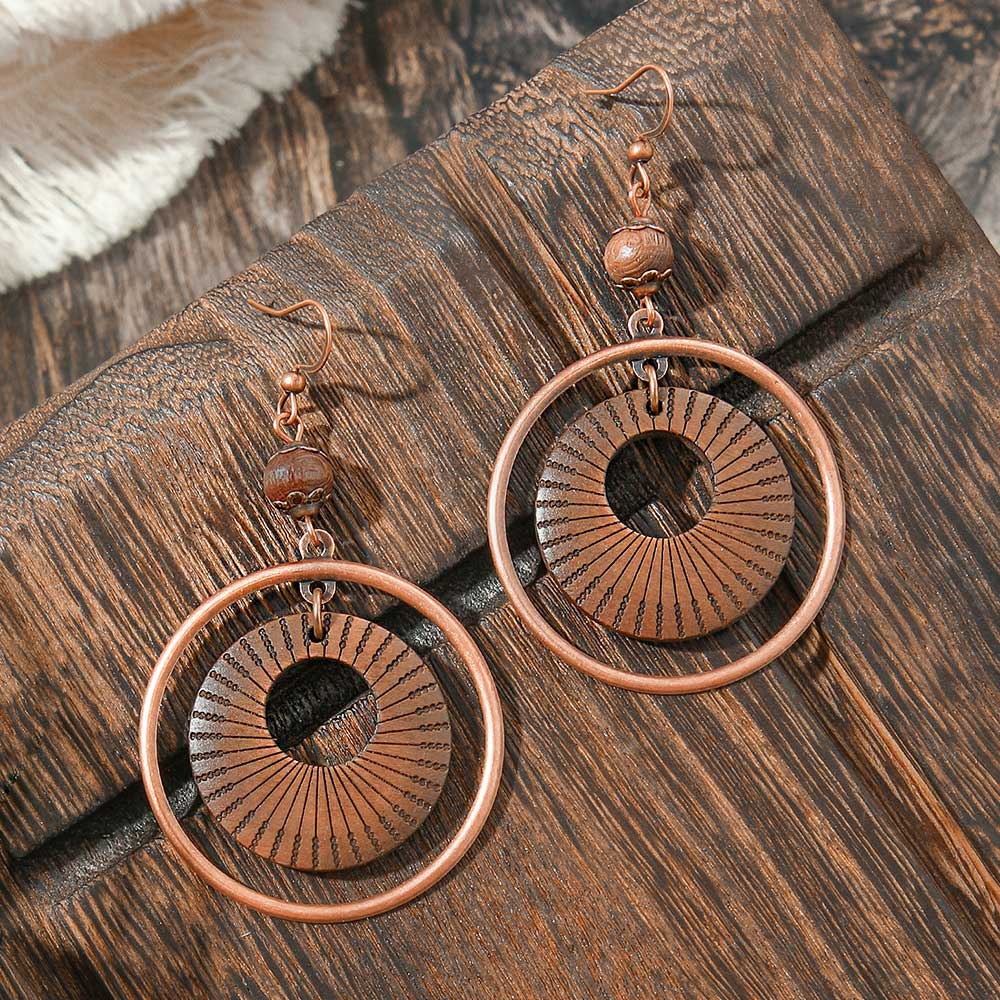 Dark Coffee Round Alloy Detail Earrings | picture 