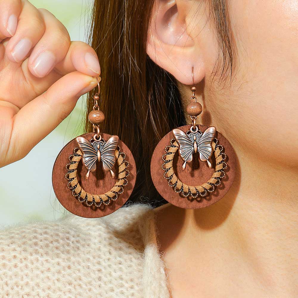 Dark Coffee Butterfly Alloy Detail Earrings | picture 