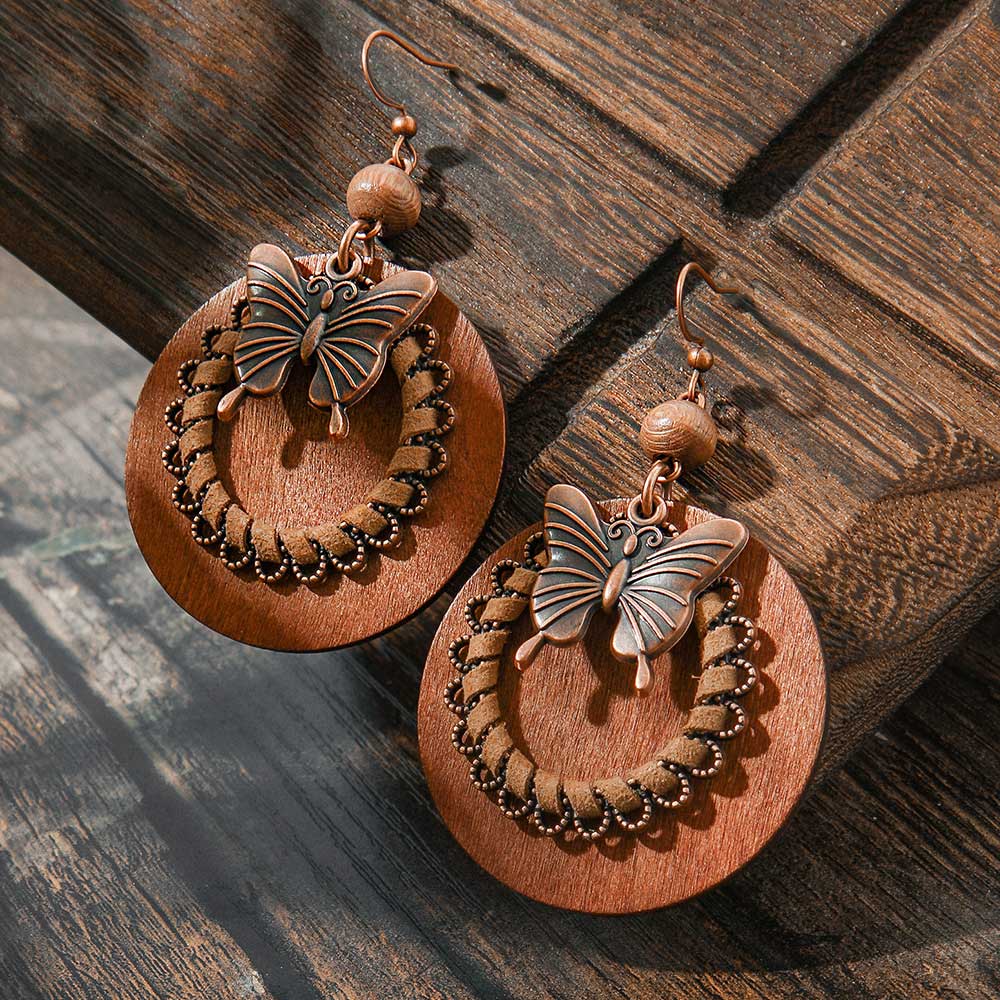 Dark Coffee Butterfly Alloy Detail Earrings | picture 