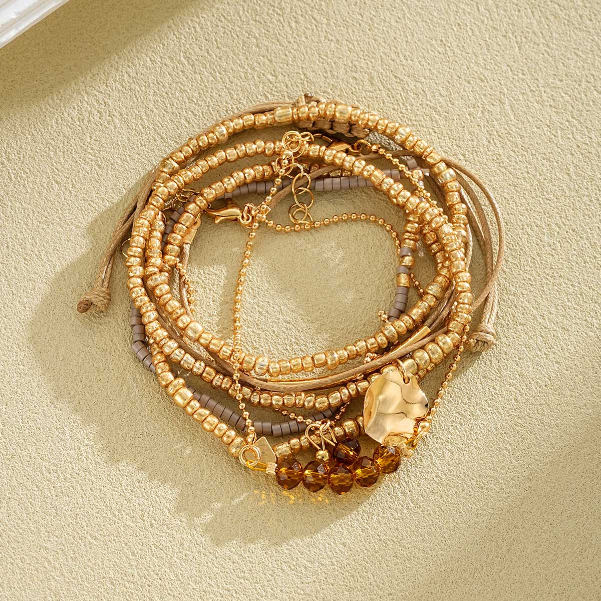 Golden Beaded Geometric Heart Bracelet Set | picture 