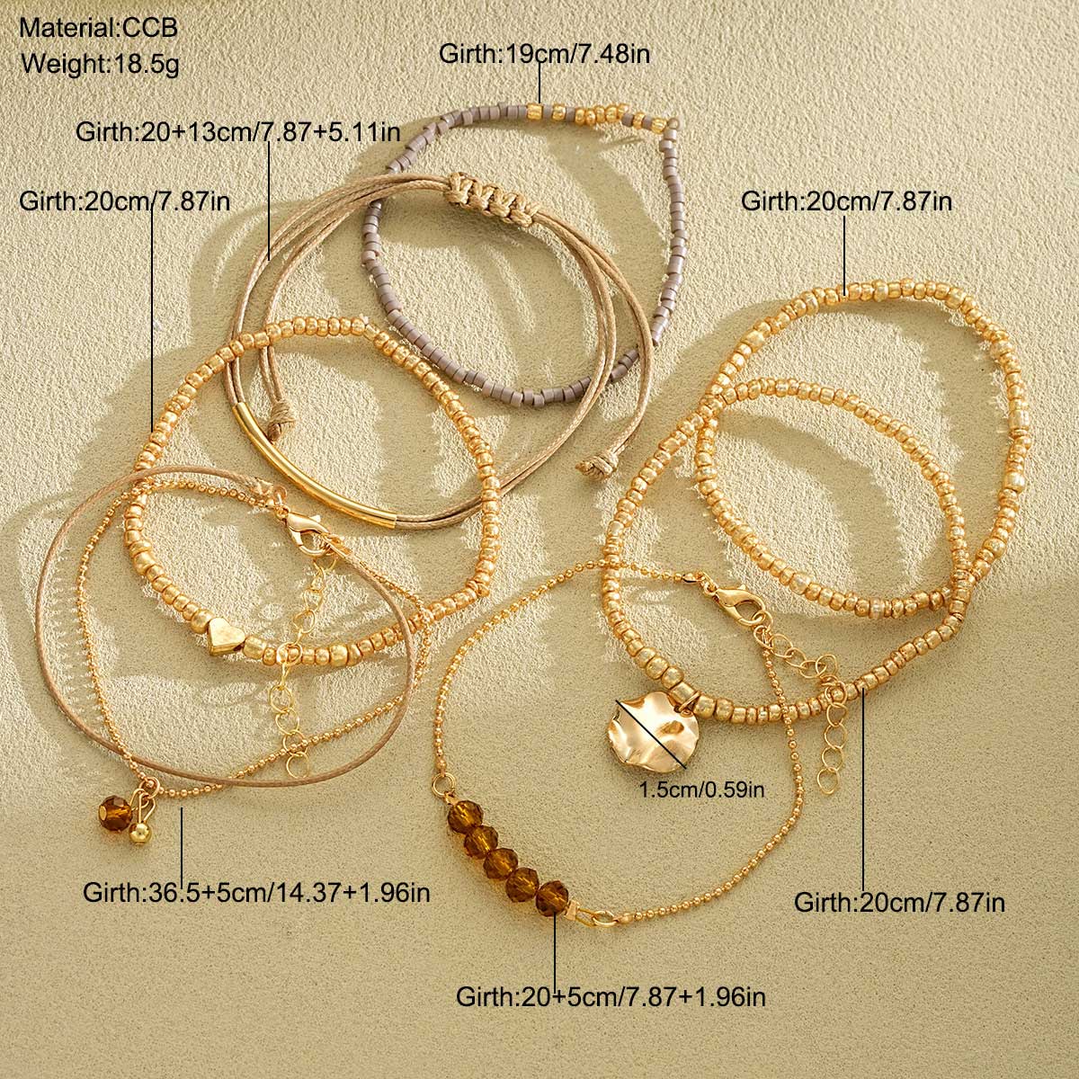 Golden Beaded Geometric Heart Bracelet Set | picture 