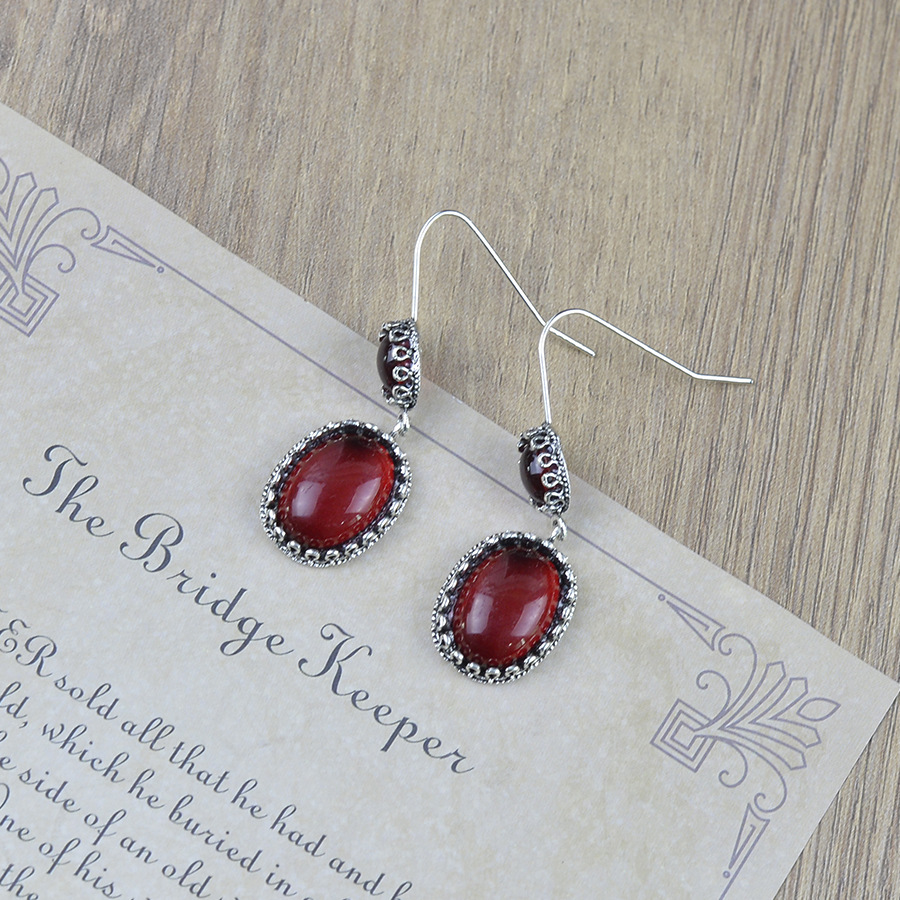 Deep Red Baroque Oval Alloy Earrings | picture 