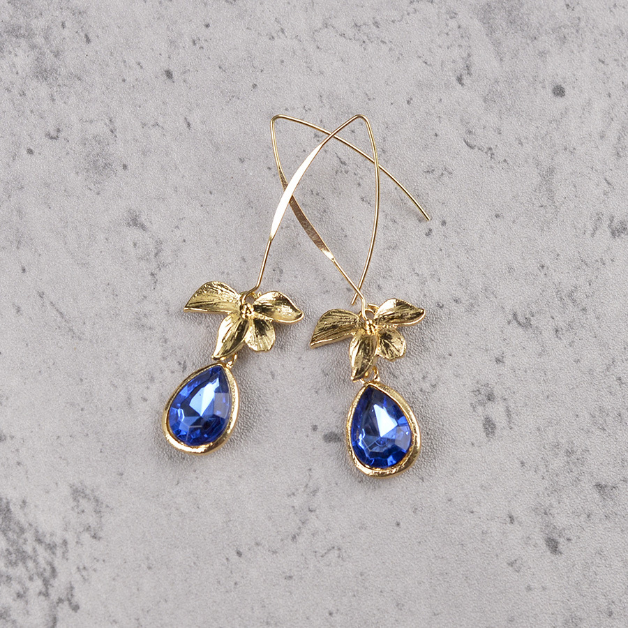 Blue Droplet Orchid Design Alloy Earrings | picture 
