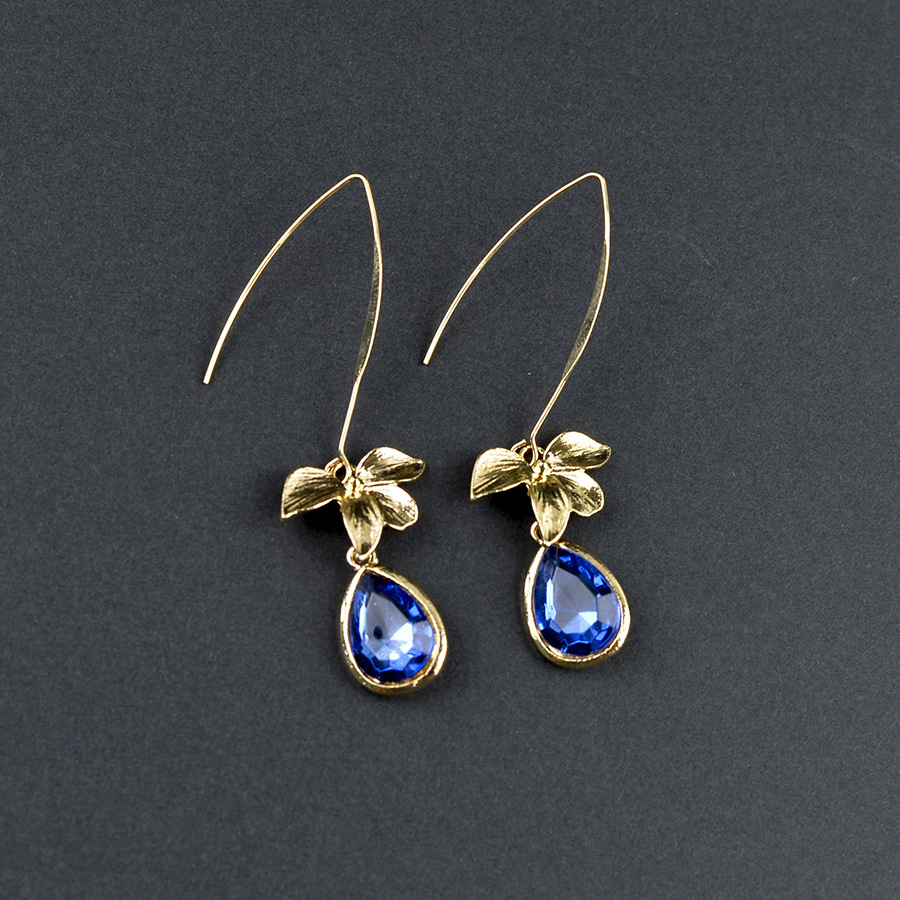 Blue Droplet Orchid Design Alloy Earrings | picture 
