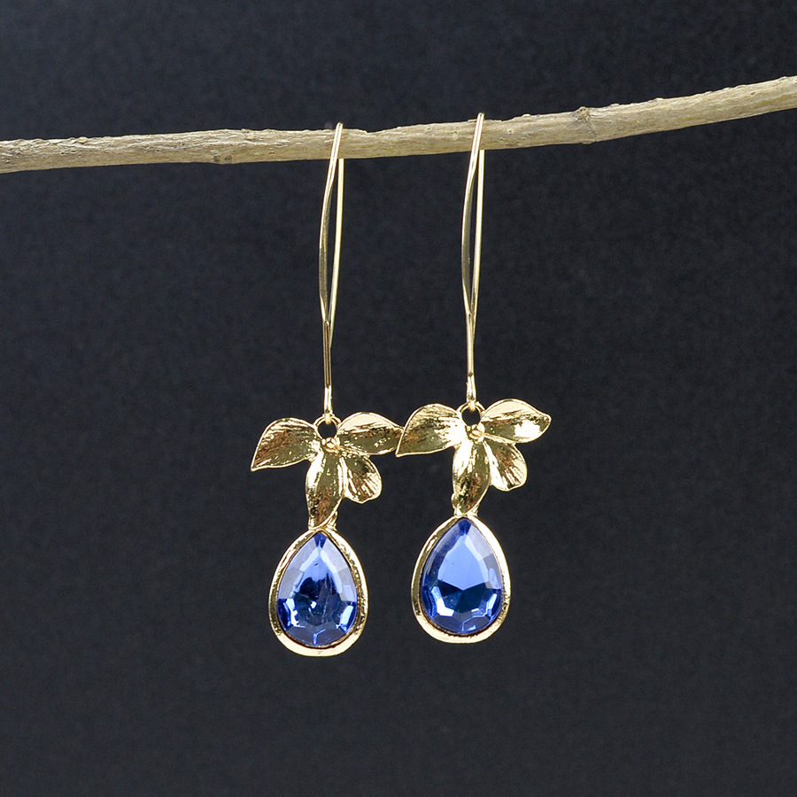 Blue Droplet Orchid Design Alloy Earrings | picture 