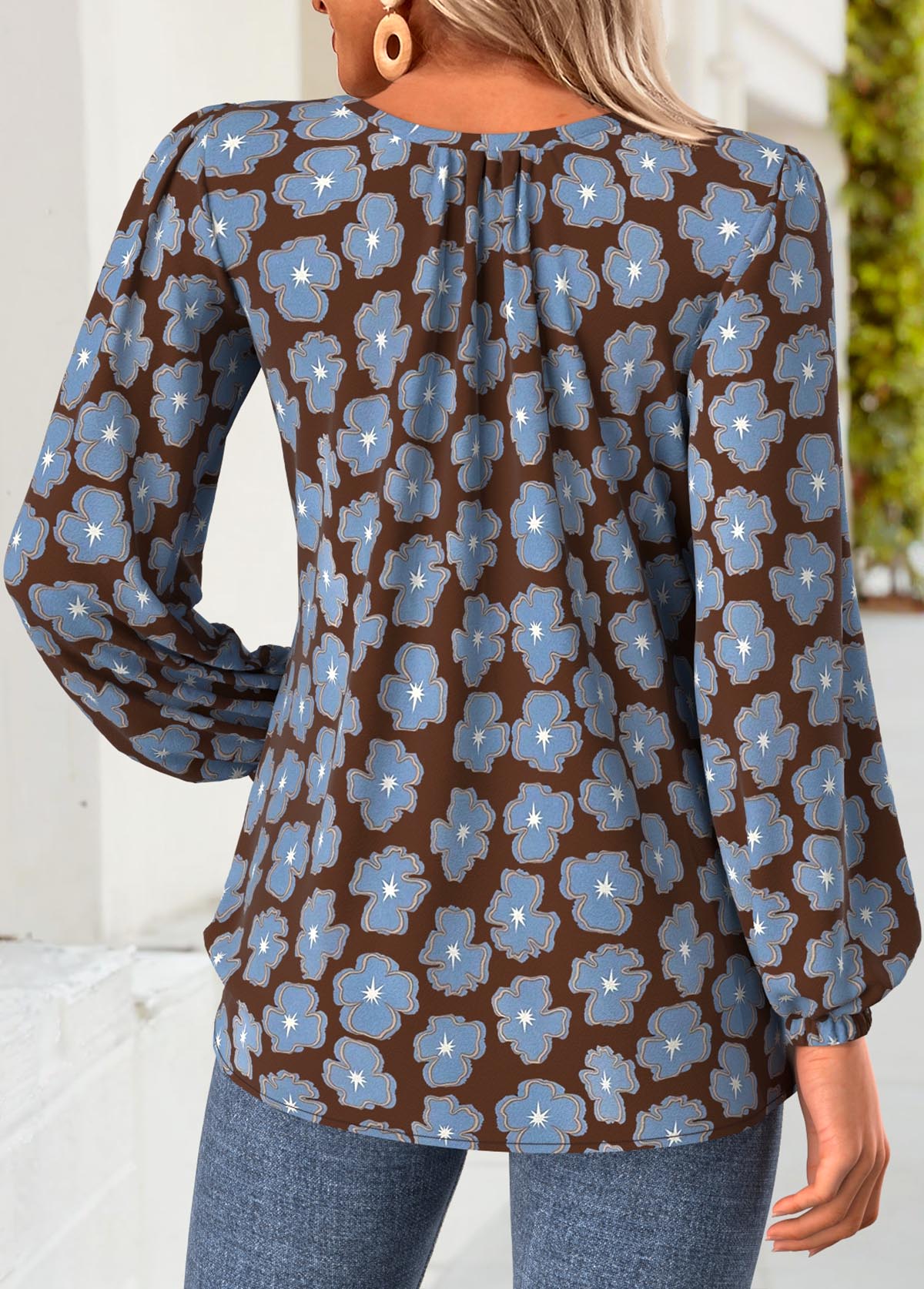 Multi Color Frill Floral Print Long Sleeve Blouse | picture 