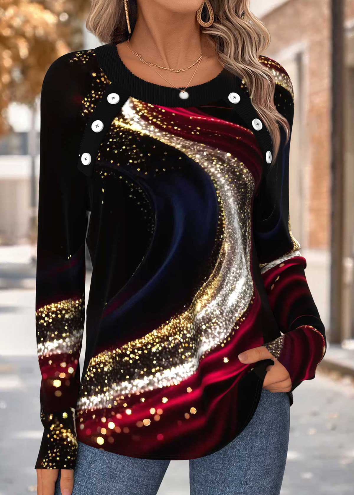 Multi Color Tummy Coverage Ombre Long Sleeve T Shirt | picture 