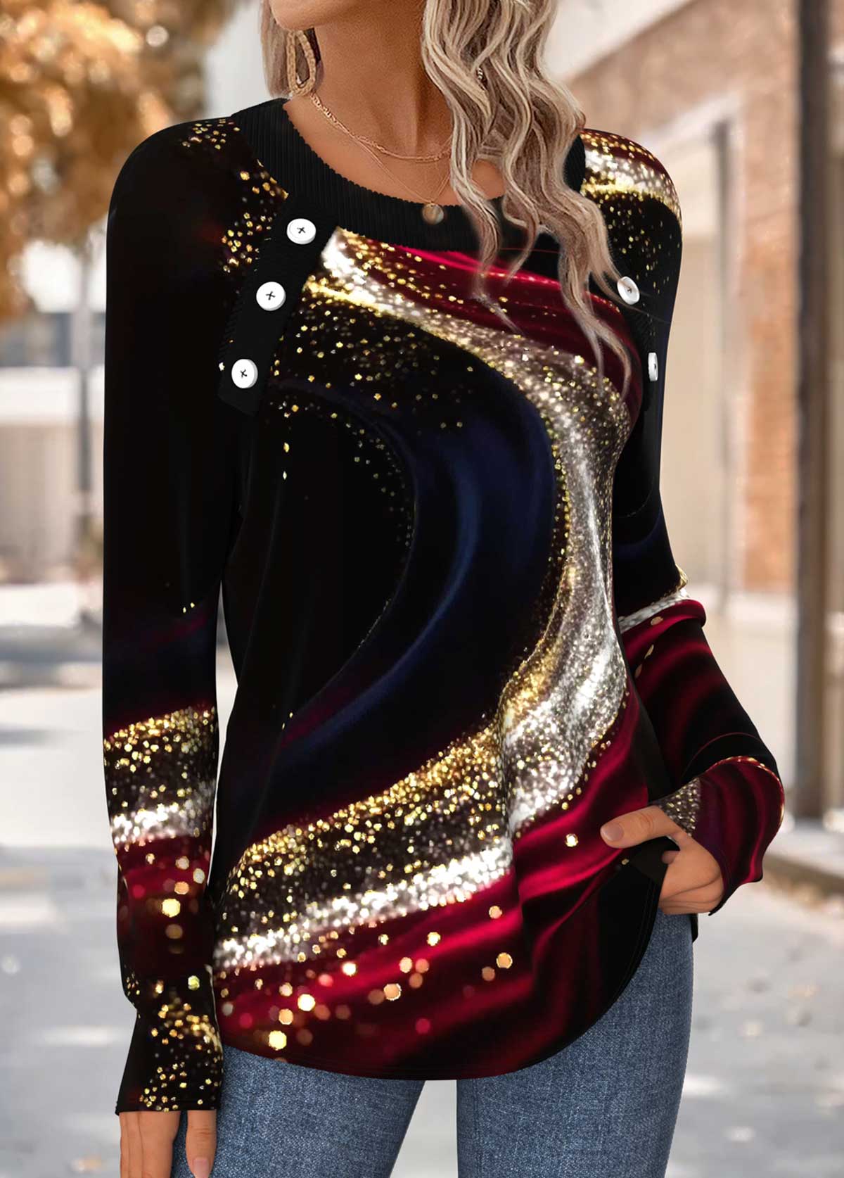 Multi Color Tummy Coverage Ombre Long Sleeve T Shirt | picture 