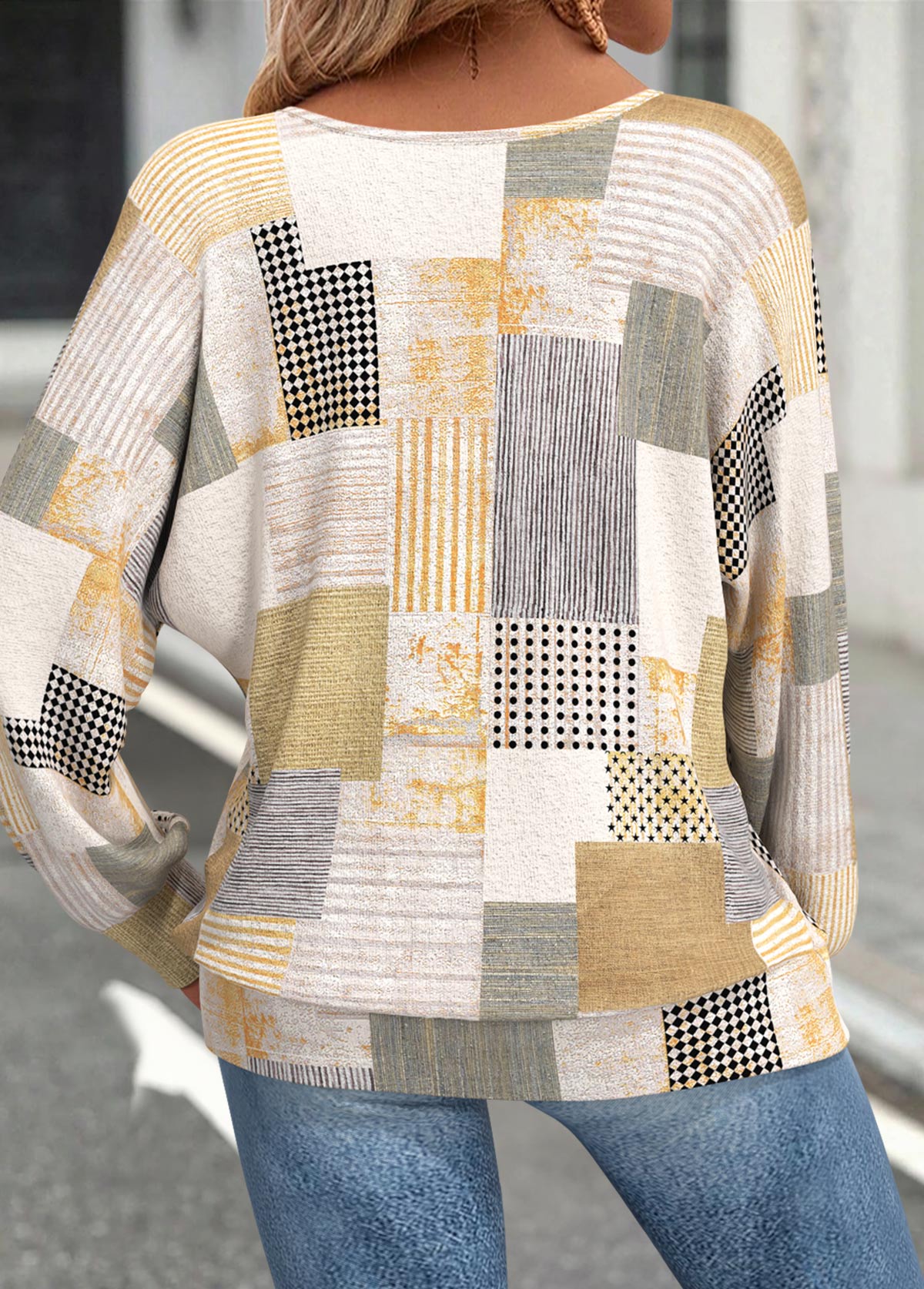 Light Yellow Tummy Coverage Geometric Print T Shirt | picture 