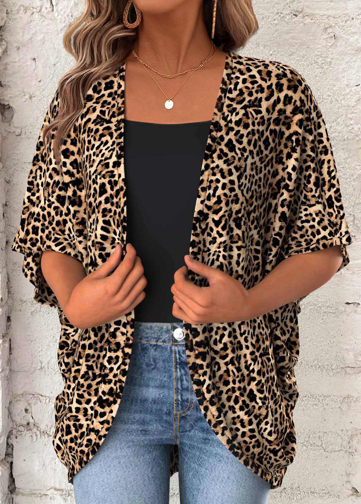 Tummy Coverage Leopard Half Sleeve Light Cardigan | picture 