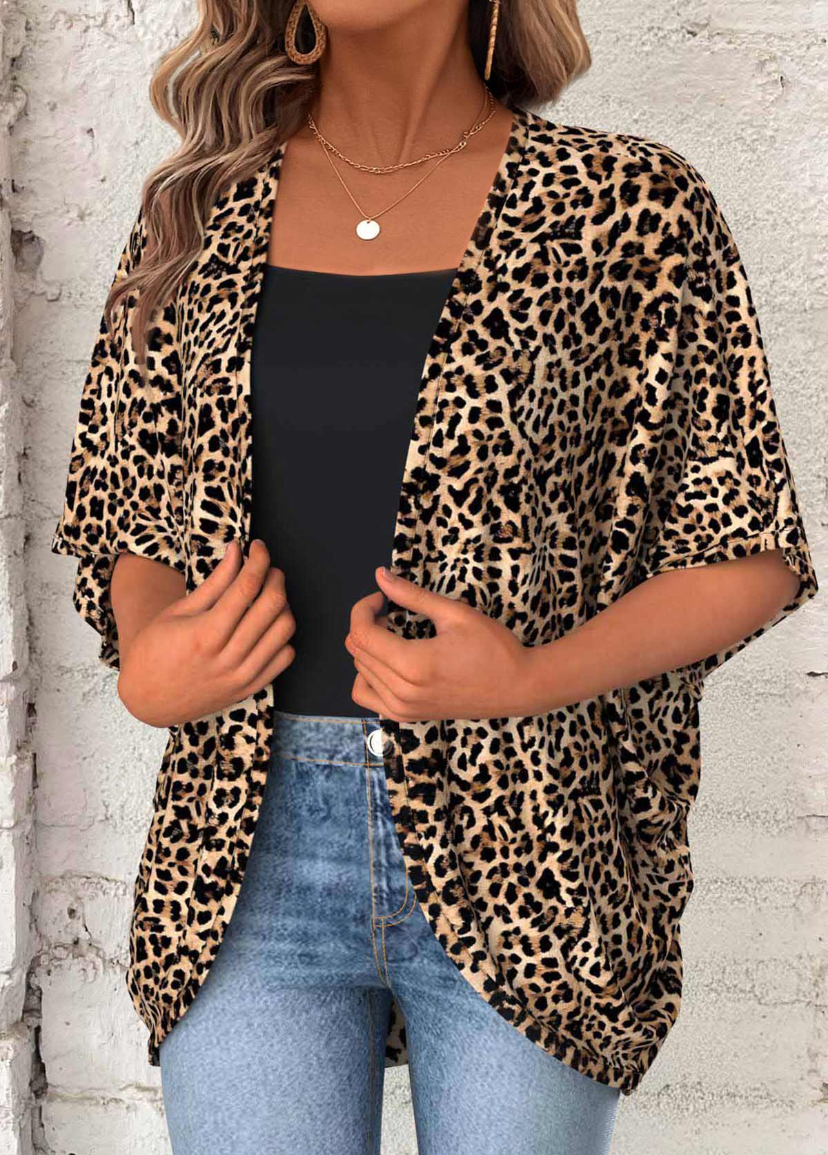 Tummy Coverage Leopard Half Sleeve Light Cardigan | picture 