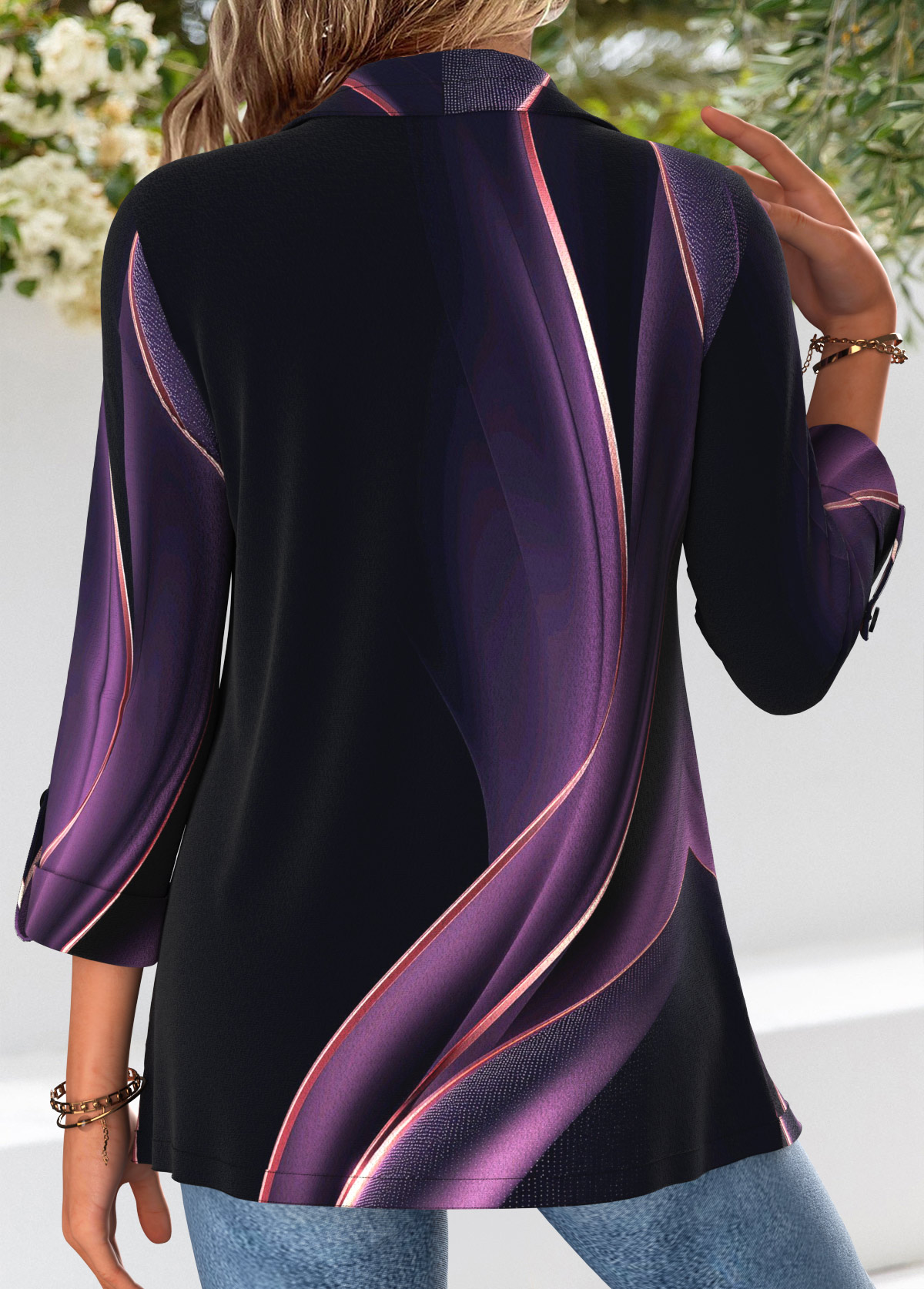 Purple Tummy Coverage Ombre 3/4 Sleeve Square Neck Blouse | picture 