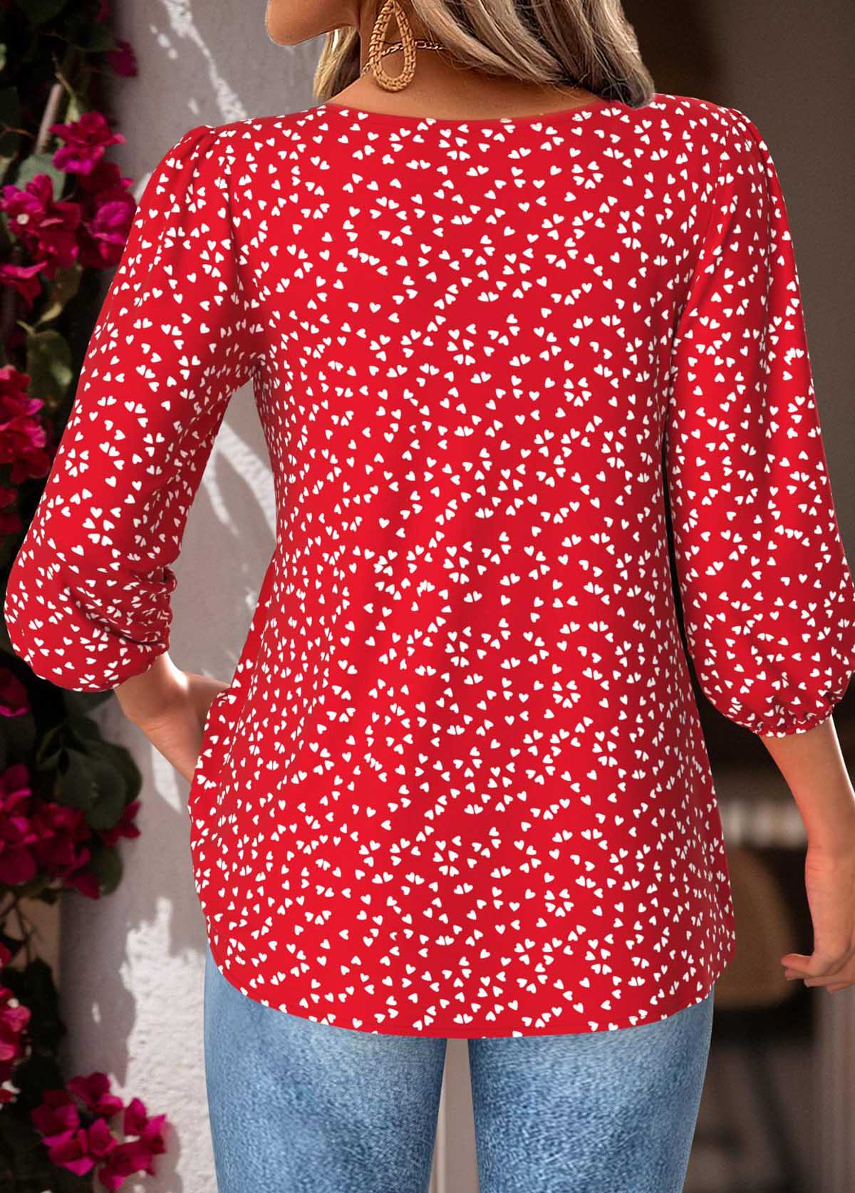 Red Tummy Coverage Heart Print 3/4 Sleeve Blouse | picture 