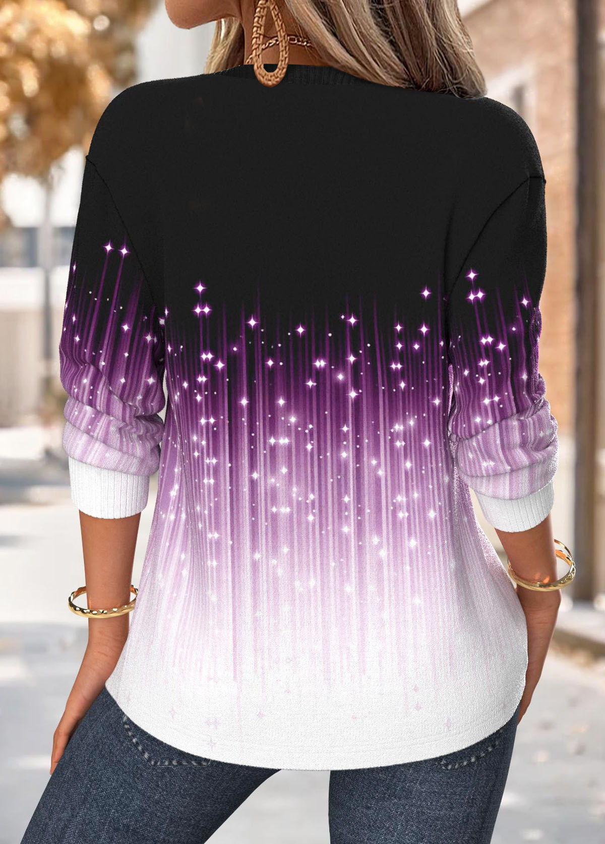 Violet Tummy Coverage Ombre Long Sleeve Split Neck Sweatshirt | picture 