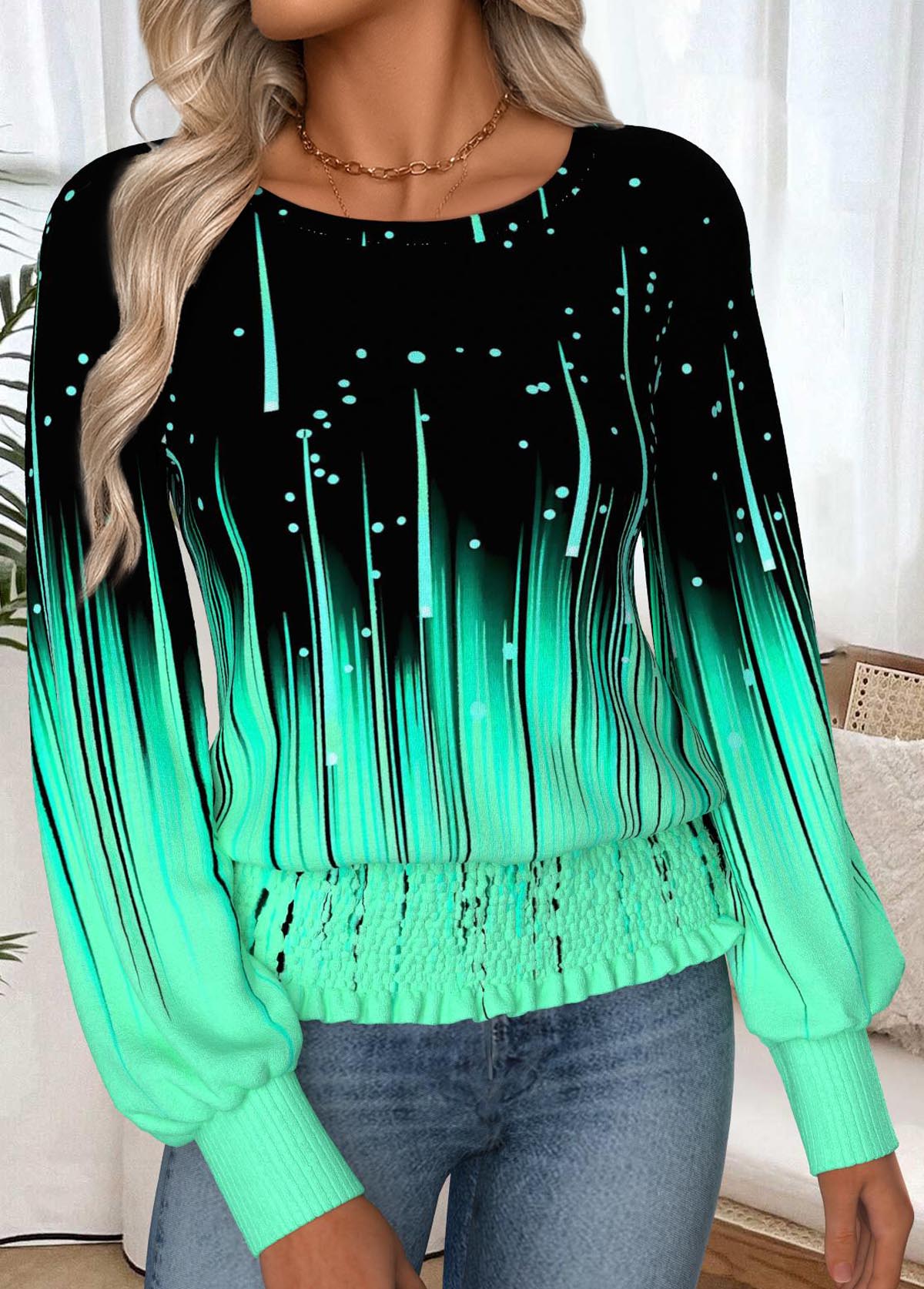 Cyan Tummy Coverage Ombre Long Sleeve T Shirt | picture 