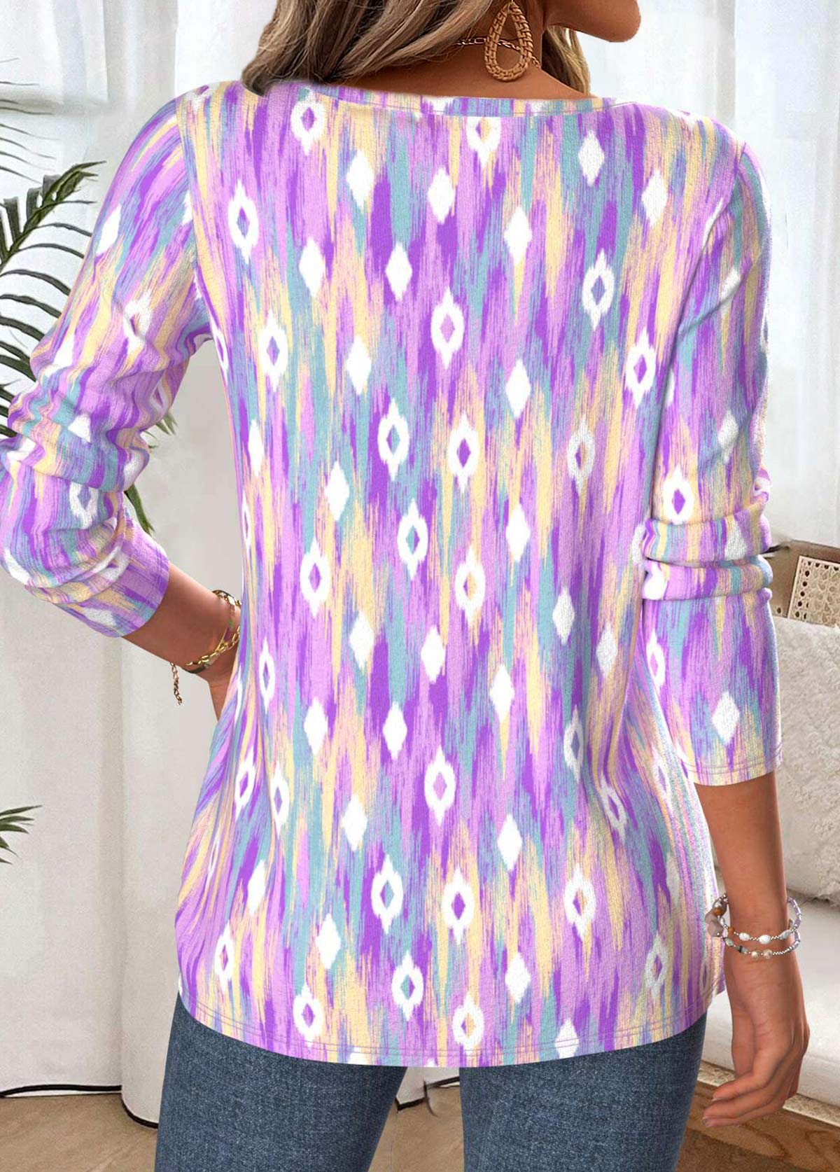 Multi Color Tummy Coverage Tribal Print T Shirt | picture 