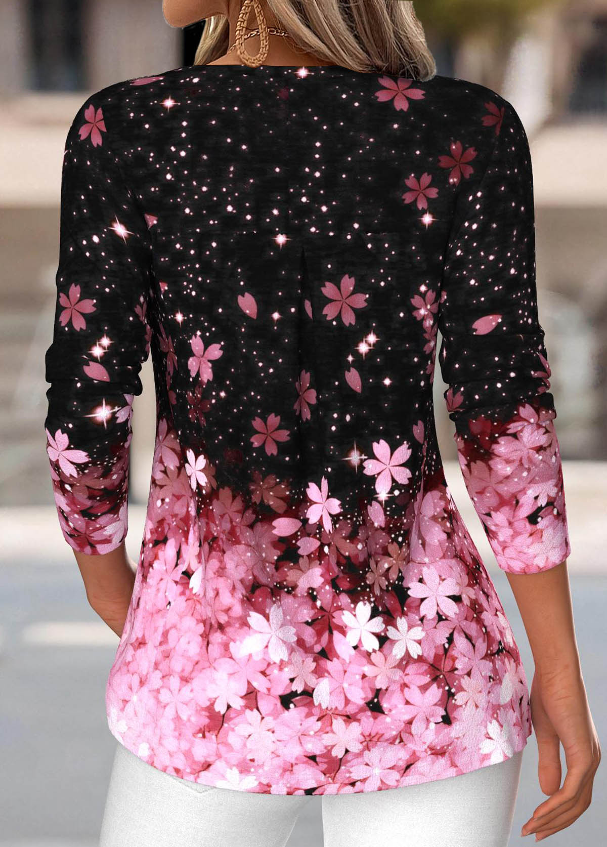 Light Pink Tummy Coverage Floral Print T Shirt | picture 