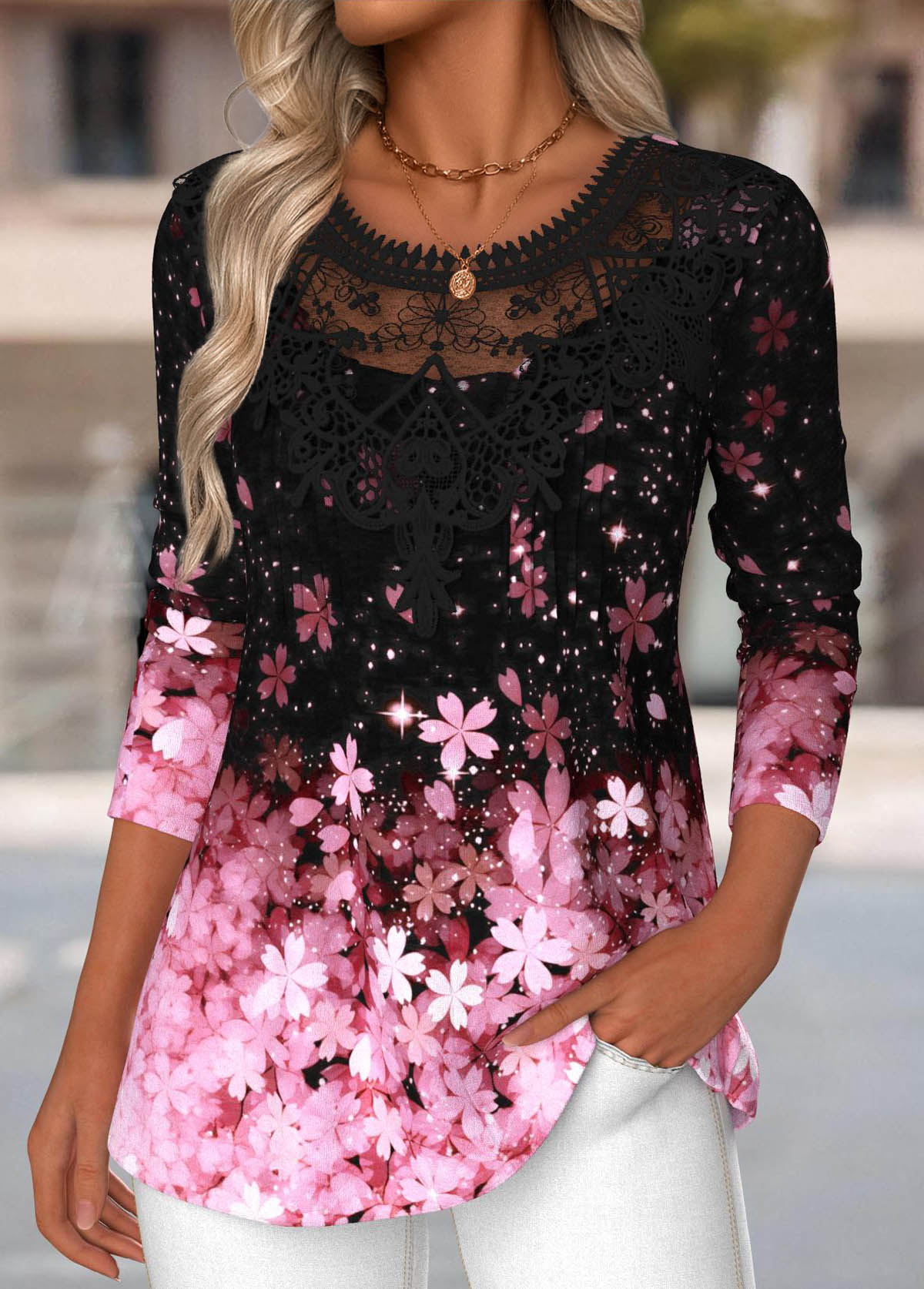 Light Pink Tummy Coverage Floral Print T Shirt | picture 